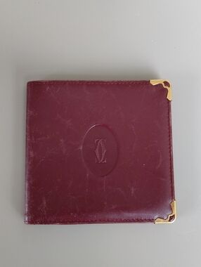 Cartier Burgundy Leather Compact with Gold Corners
